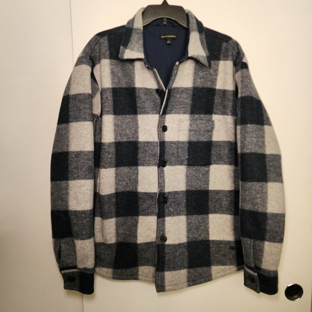 Banana Republic Plaid Shirt Jacket Mens L Navy Grey Excellent Lined Warm Shacket